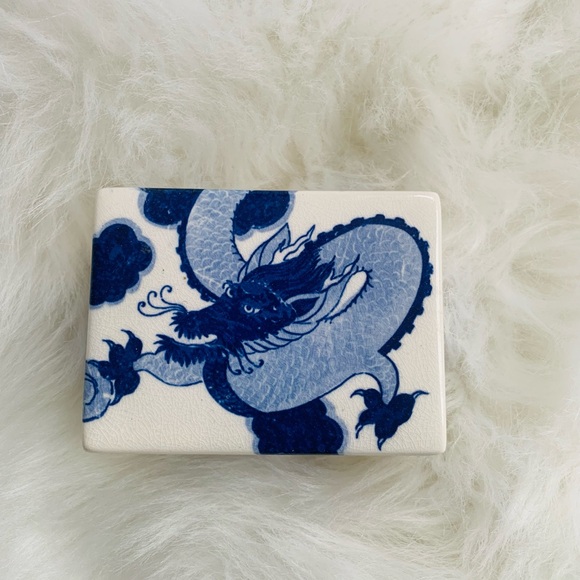 Vintage Rare Fitz and Floyd 1981 Porcelain Hand Painted Dragon Asian Box Decor